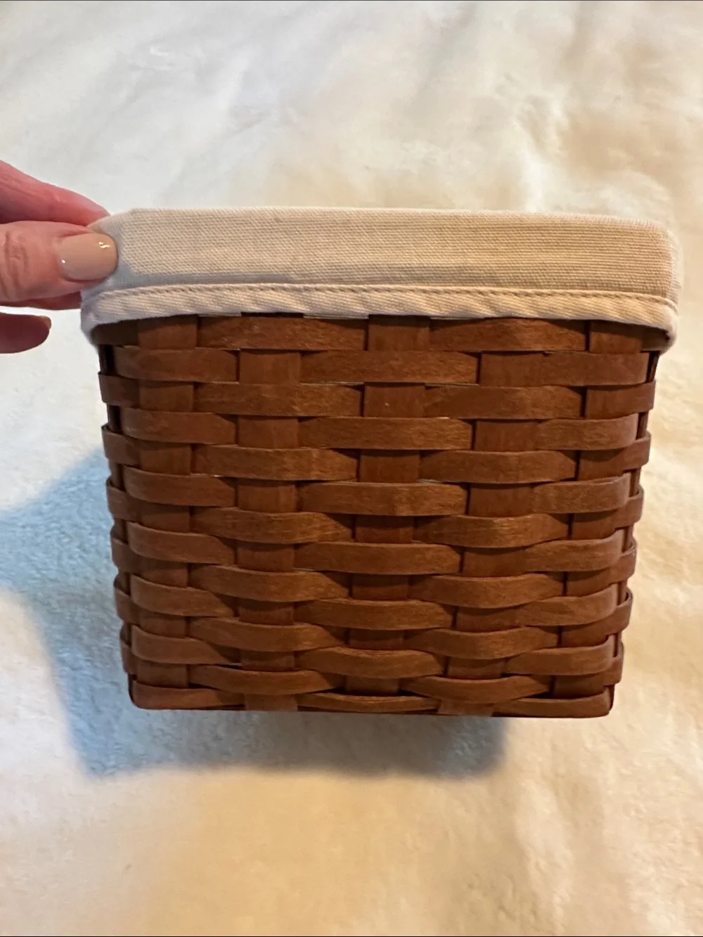 Longaberger Natural Brown Woven Storage Basket with Cream Liner and protector